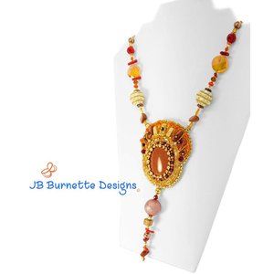 Golden Bronze Sparkly Crown Beaded Necklace, BOHO Summer Fashion, Goldstone